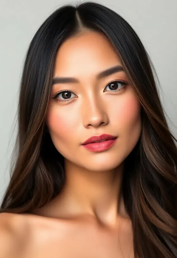 sleek center parted long layers